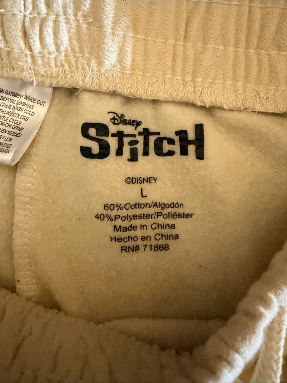 Disney Stitch & Angel Cream Graphic Joggers Size L - Picture 3 of 4